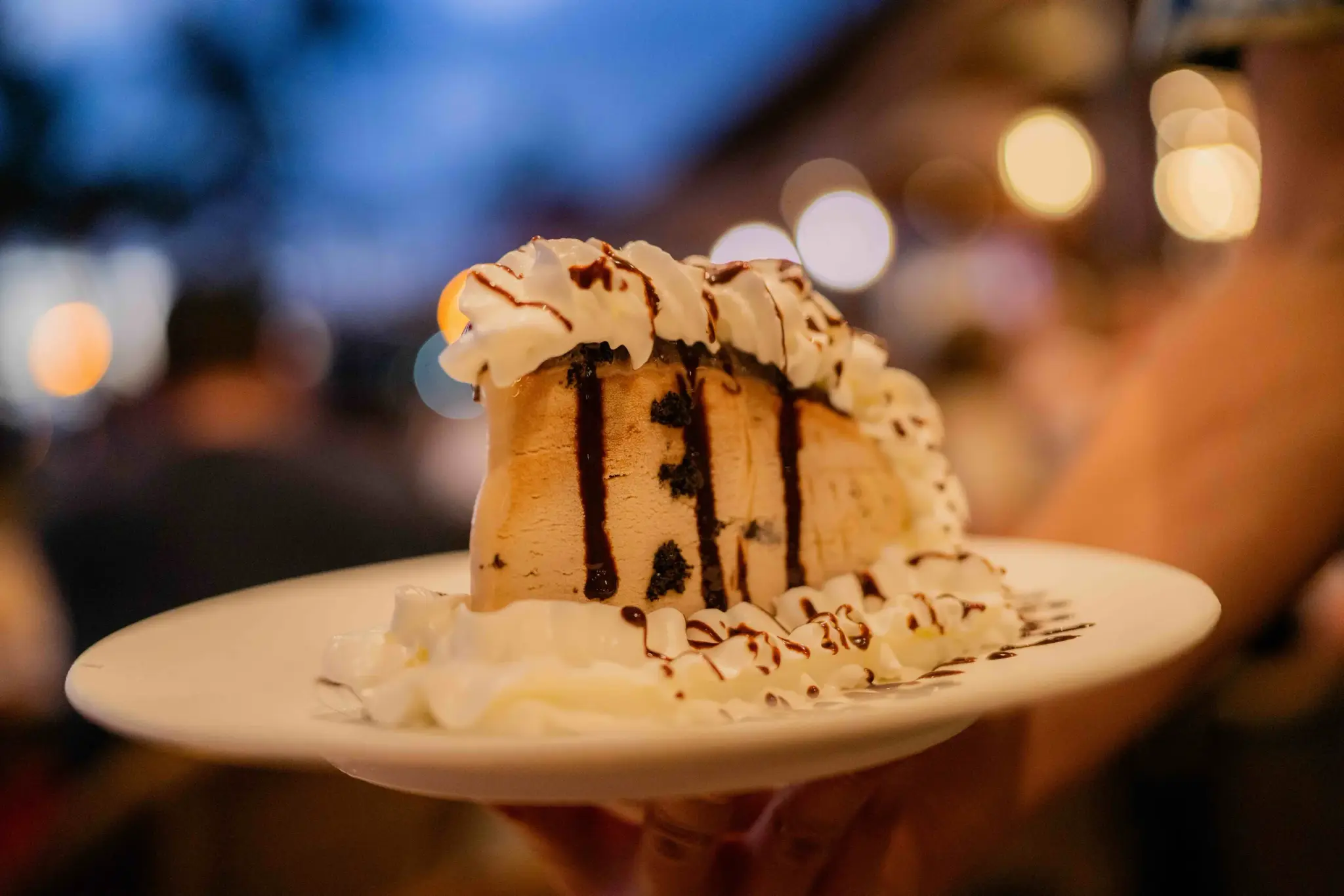 The Kona Inn Mud Pie, chocolate and coffee ice cream on a cookie crust, served in the oceanfront dining room