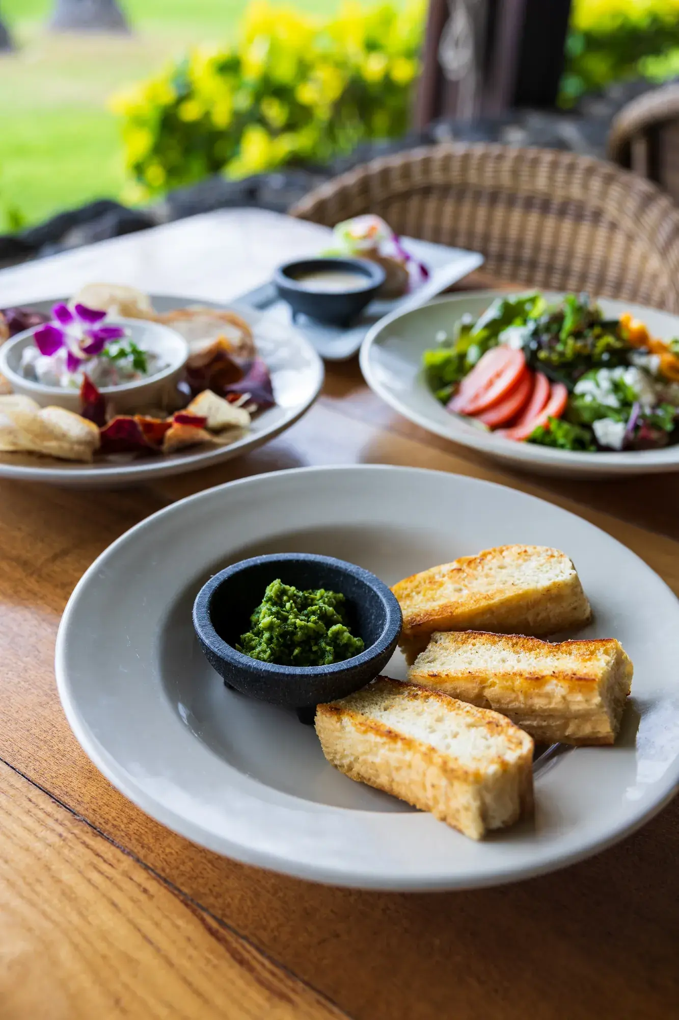 House Bread at Kona Inn Restaurant, House made focaccia served with macadamia nut pesto.